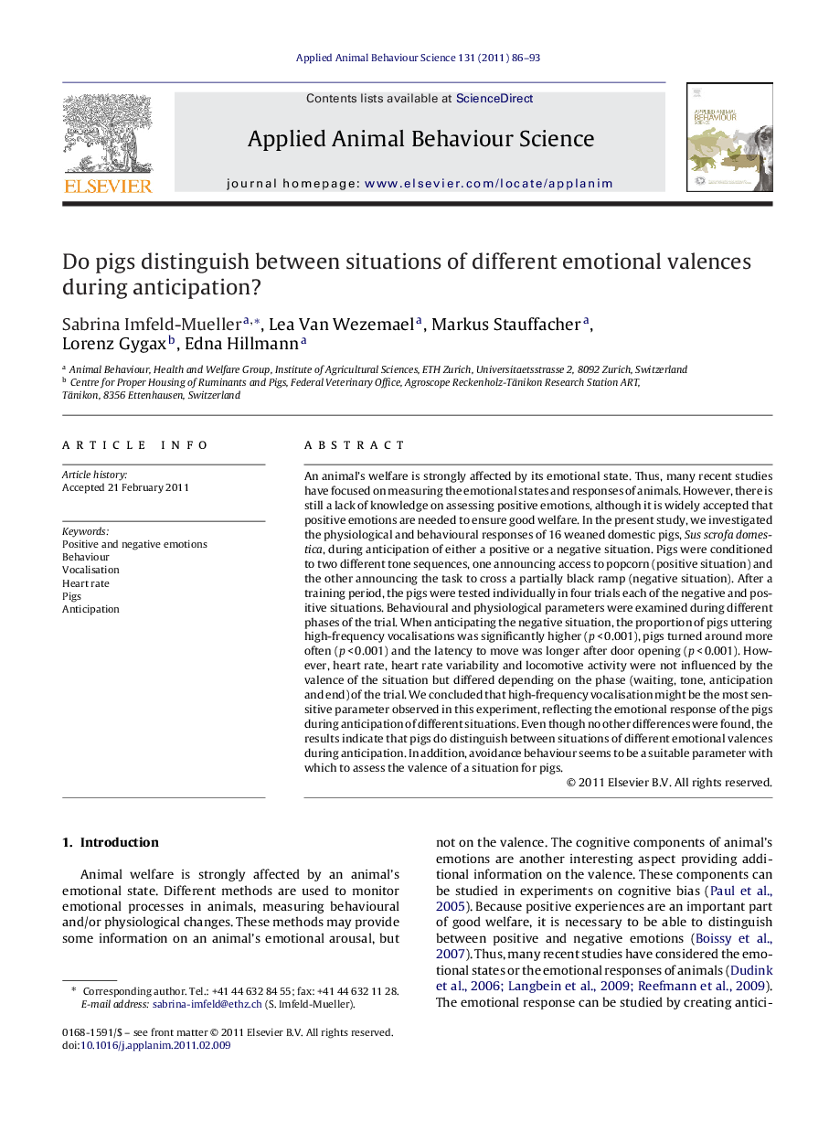 Do pigs distinguish between situations of different emotional valences during anticipation?