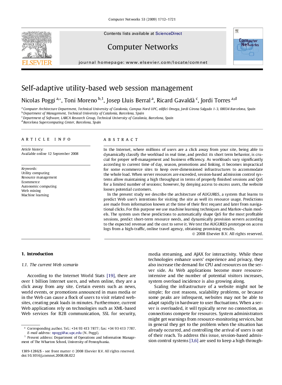 Self-adaptive utility-based web session management