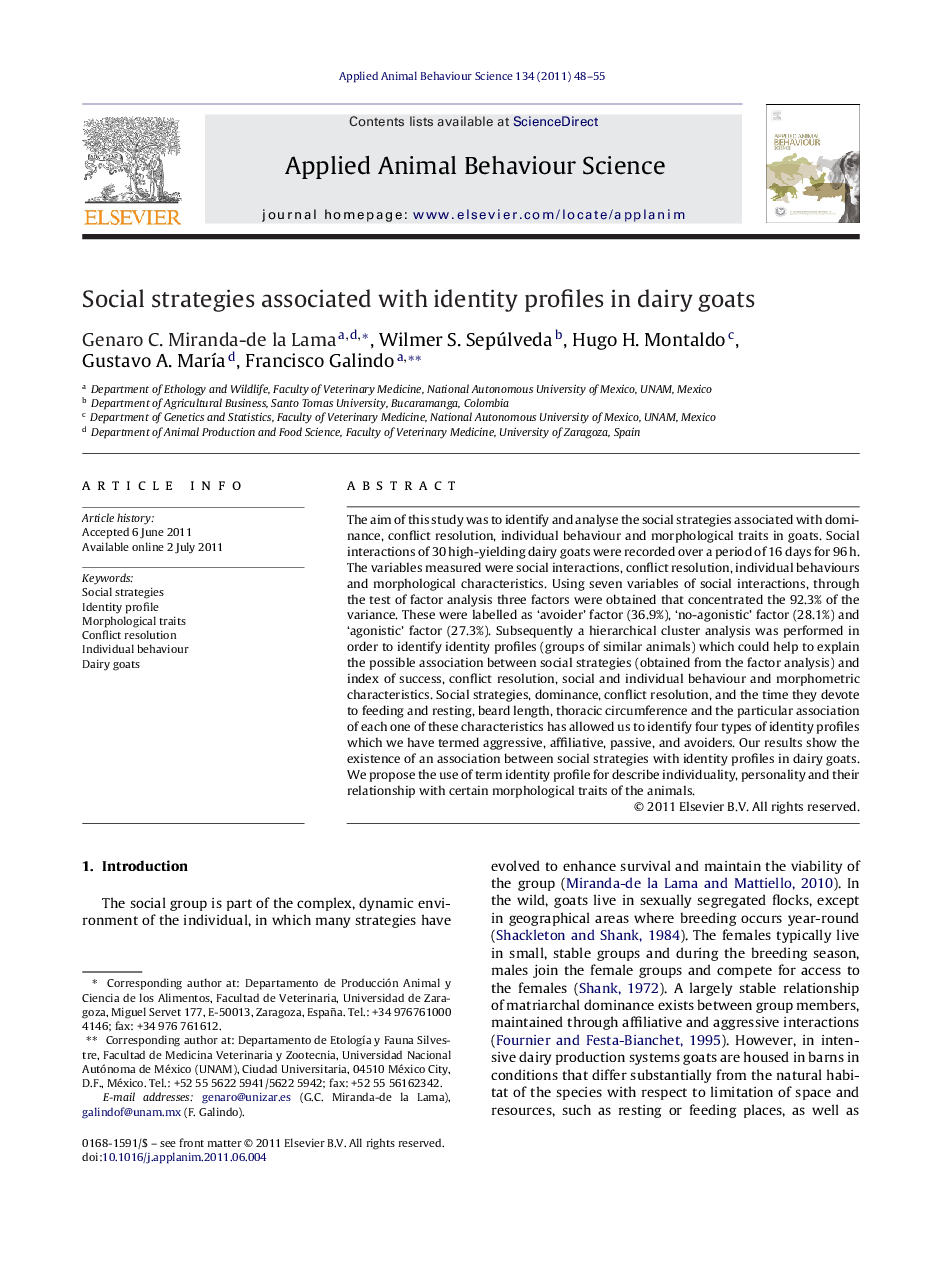 Social strategies associated with identity profiles in dairy goats