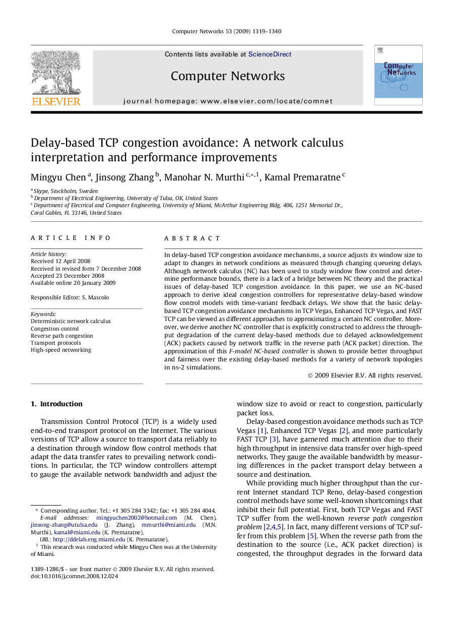 Delay-based TCP congestion avoidance: A network calculus interpretation and performance improvements