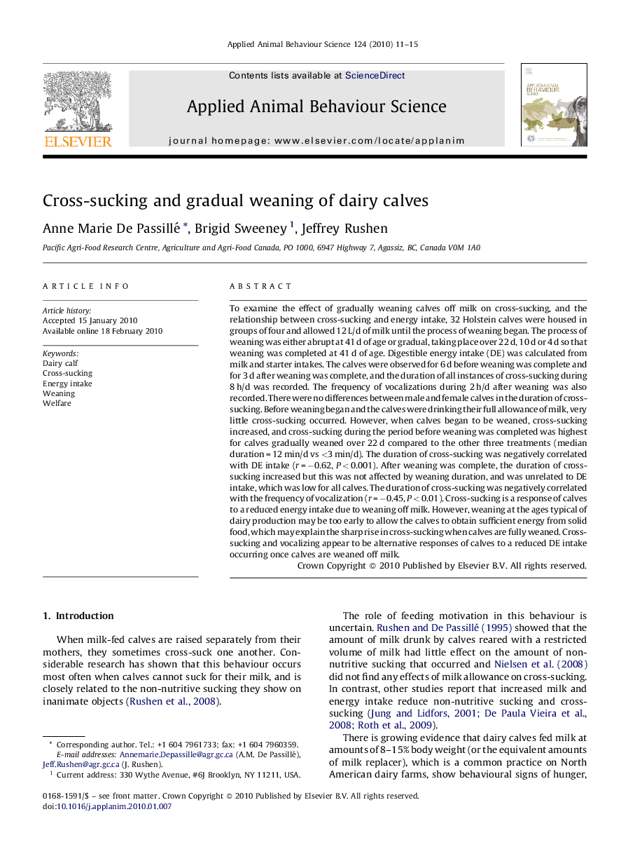 Cross-sucking and gradual weaning of dairy calves