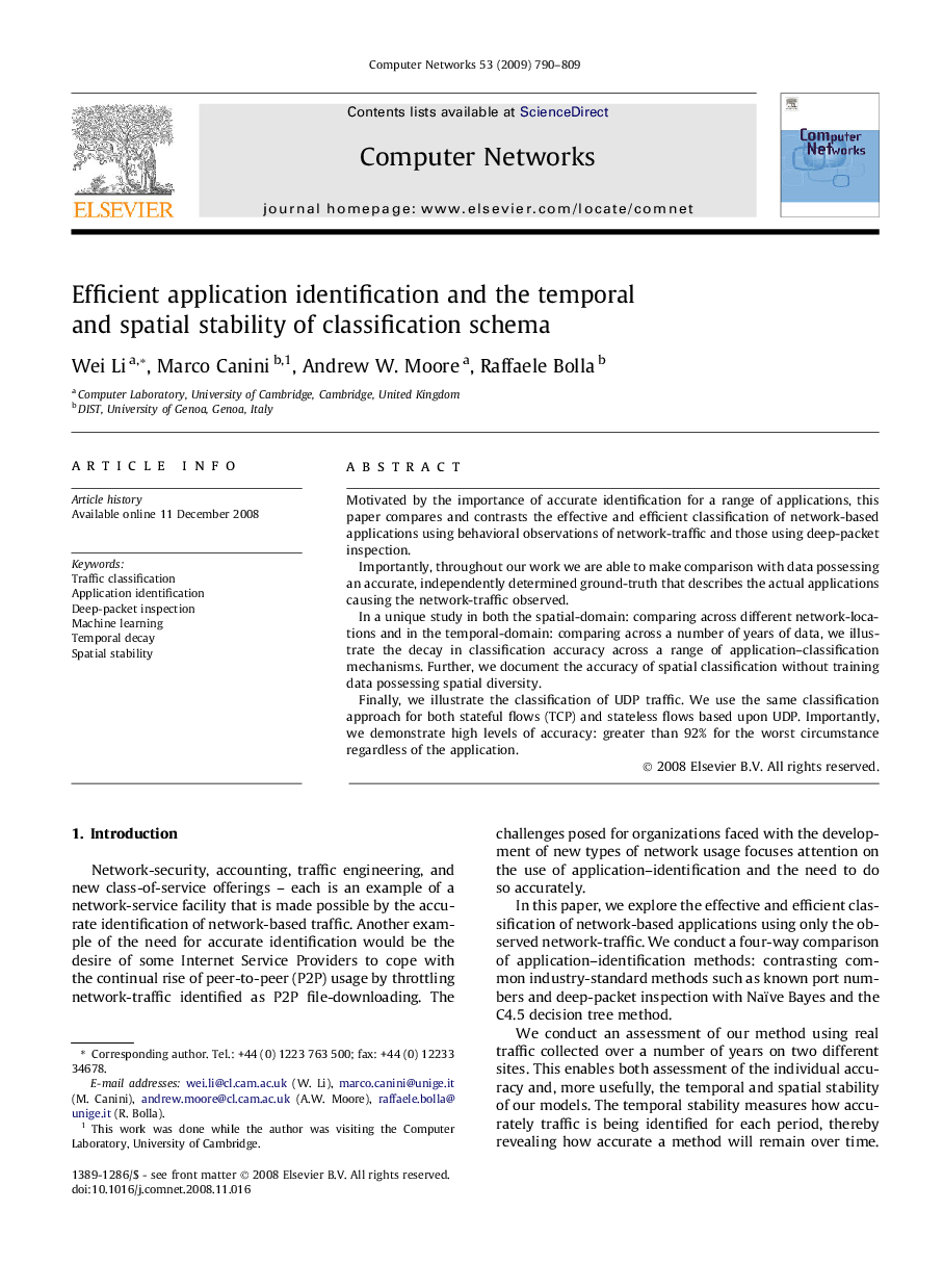 Efficient application identification and the temporal and spatial stability of classification schema