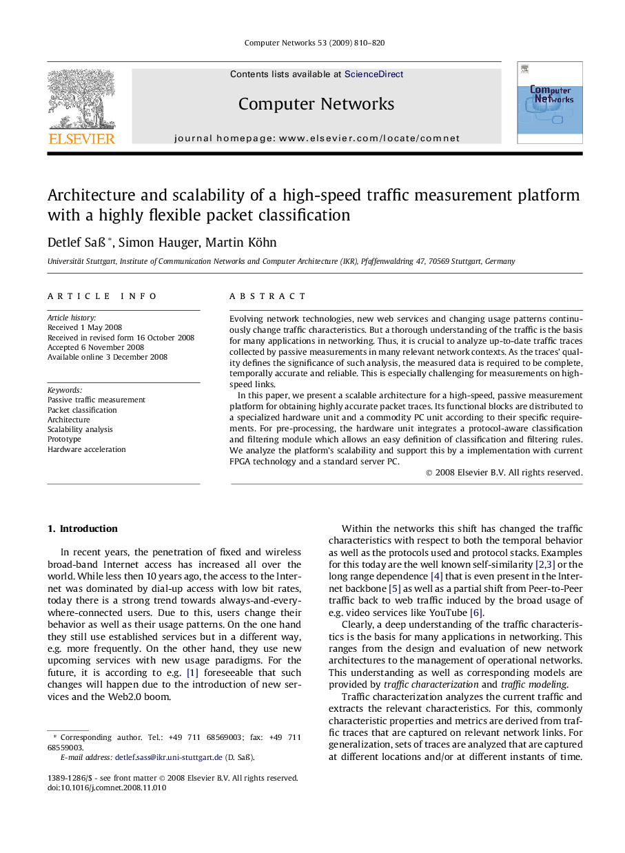 Architecture and scalability of a high-speed traffic measurement platform with a highly flexible packet classification