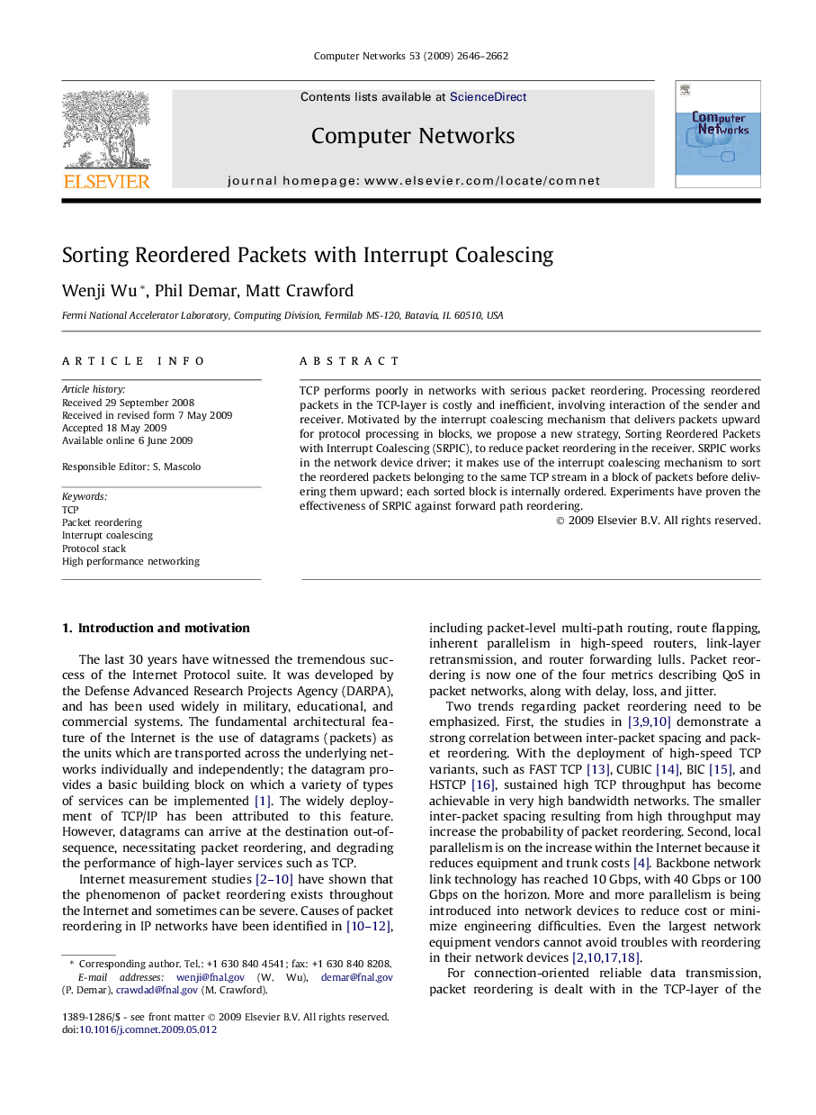 Sorting Reordered Packets with Interrupt Coalescing