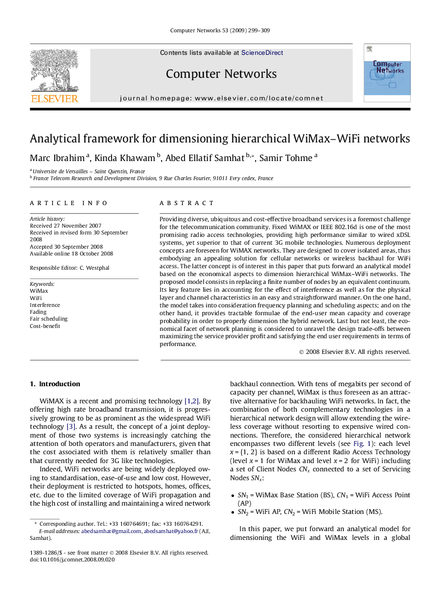 Analytical framework for dimensioning hierarchical WiMax–WiFi networks