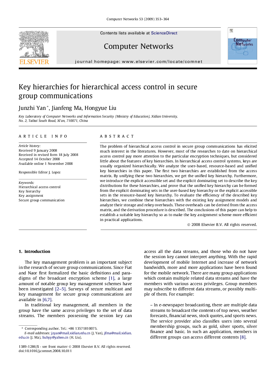 Key hierarchies for hierarchical access control in secure group communications