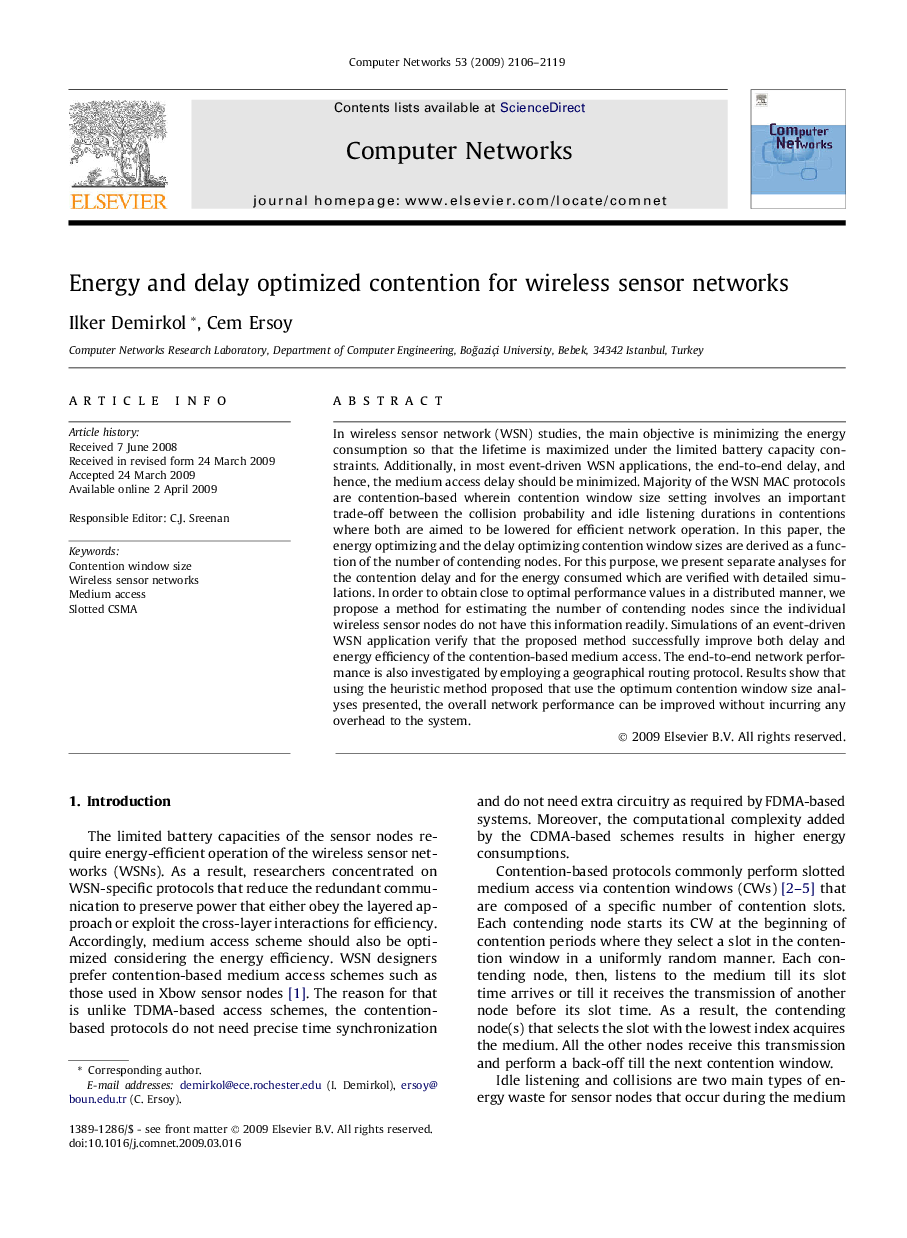 Energy and delay optimized contention for wireless sensor networks