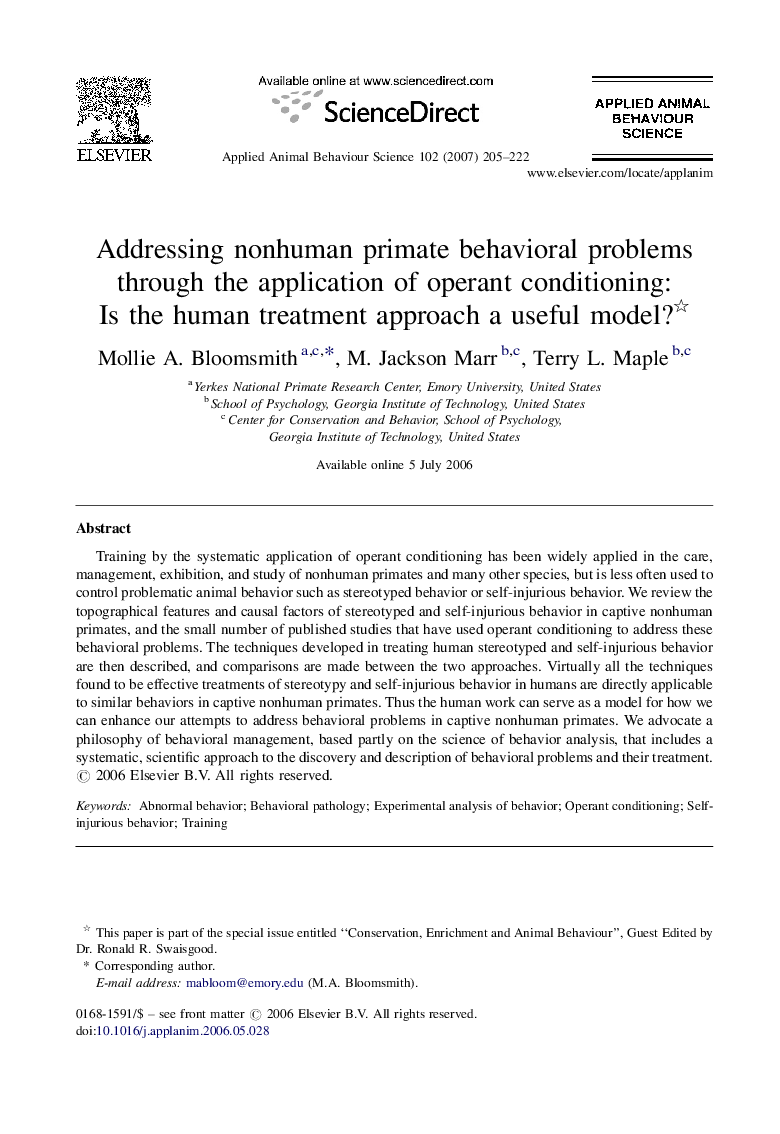 Addressing nonhuman primate behavioral problems through the application of operant conditioning: Is the human treatment approach a useful model? 