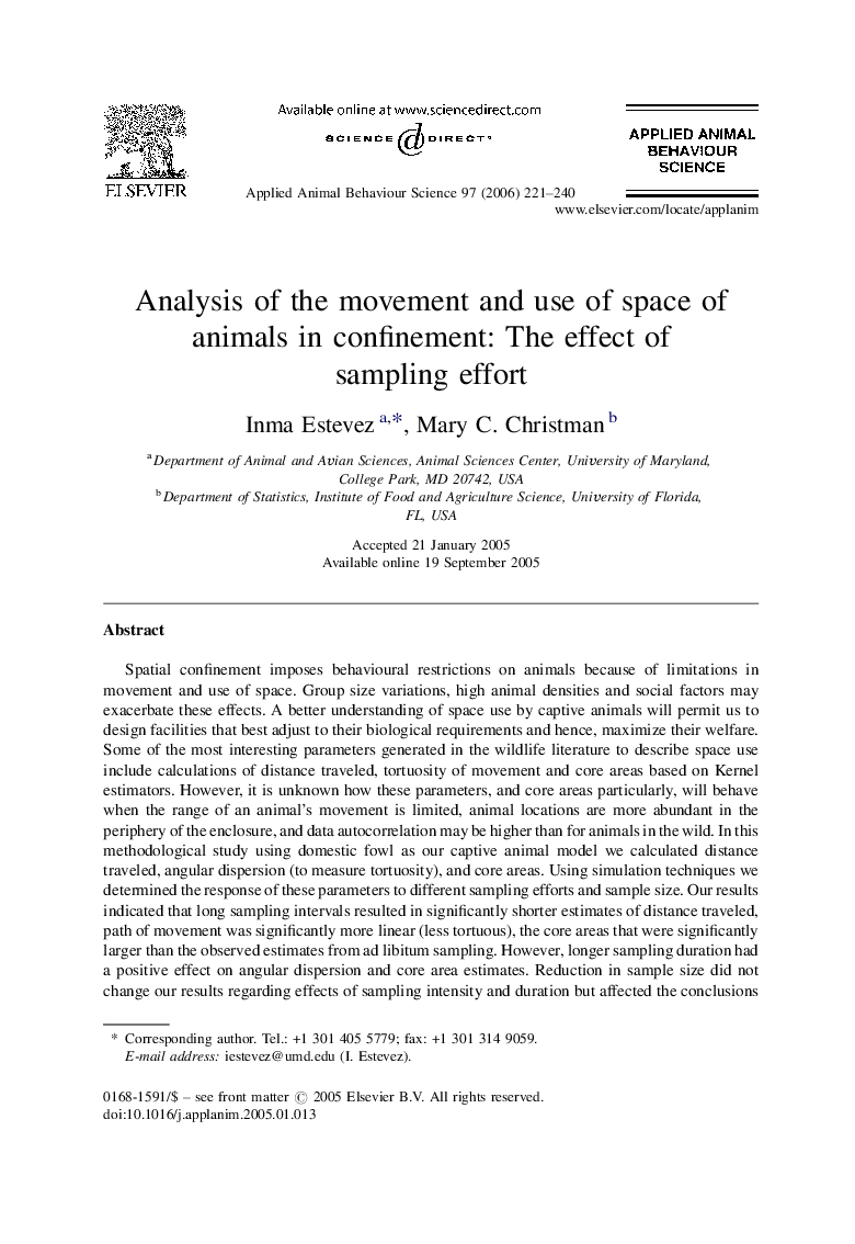 Analysis of the movement and use of space of animals in confinement: The effect of sampling effort