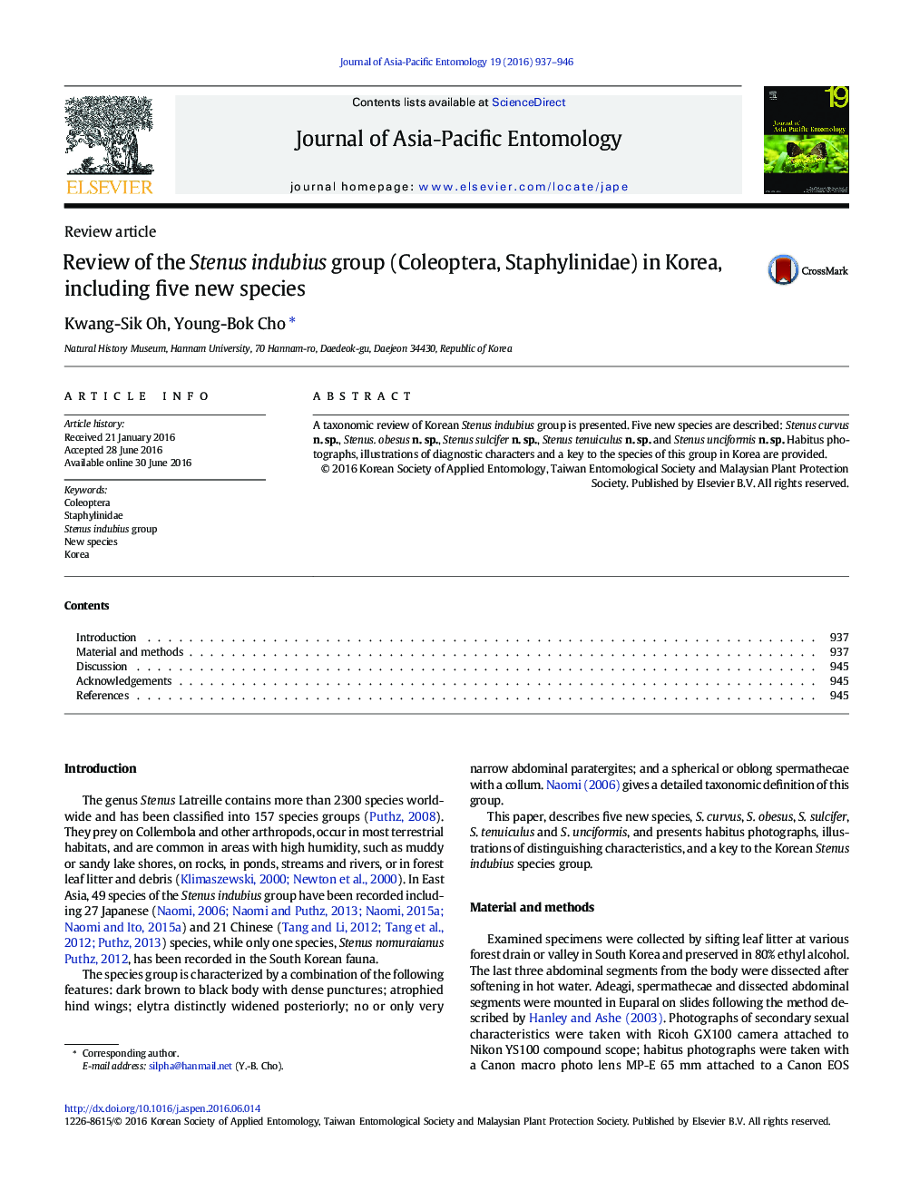 Review of the Stenus indubius group (Coleoptera, Staphylinidae) in Korea, including five new species