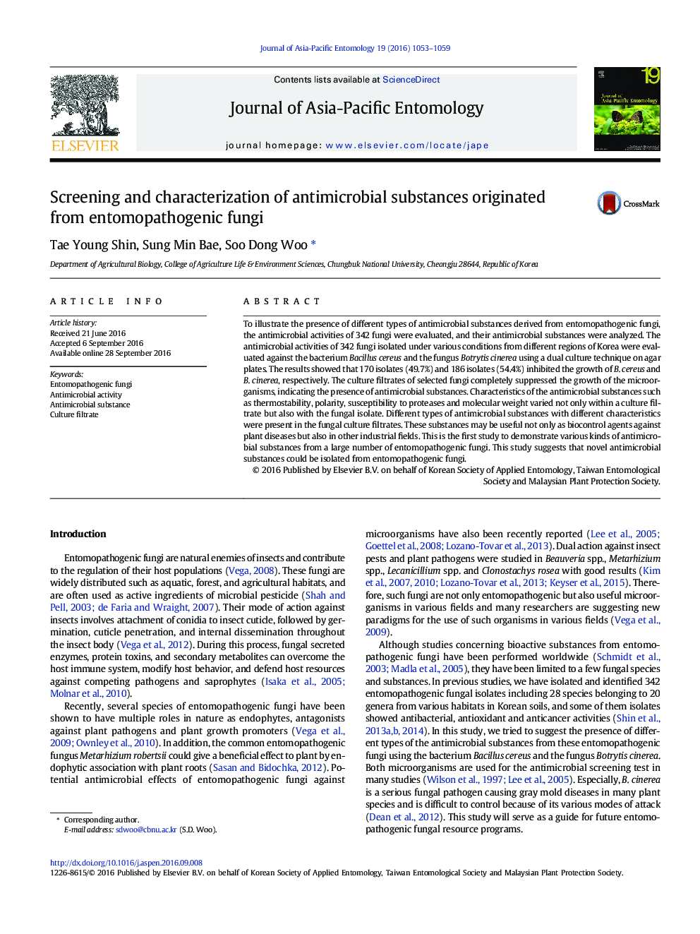 Screening and characterization of antimicrobial substances originated from entomopathogenic fungi