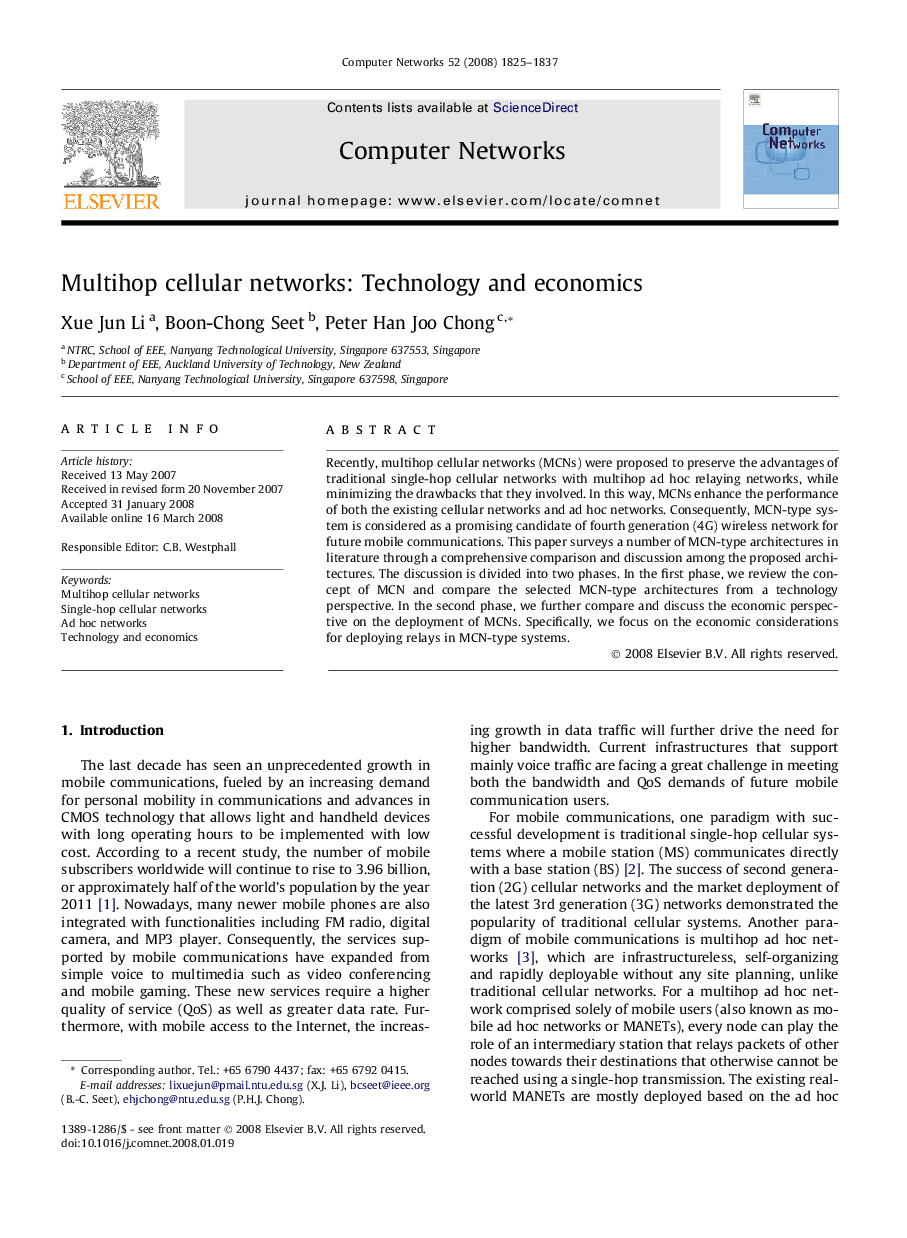 Multihop cellular networks: Technology and economics