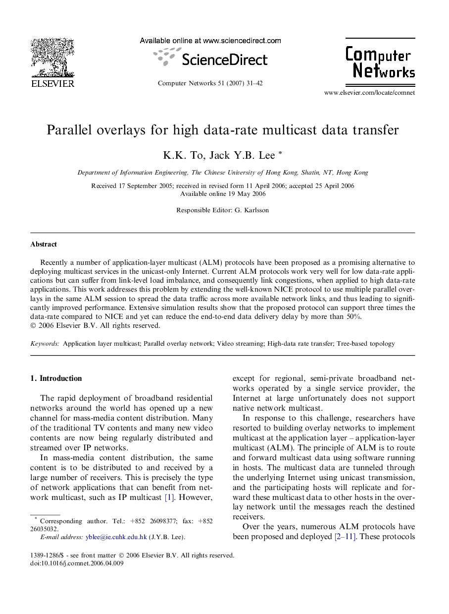 Parallel overlays for high data-rate multicast data transfer