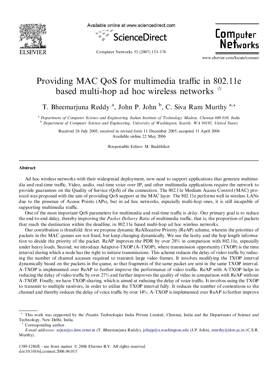Providing MAC QoS for multimedia traffic in 802.11e based multi-hop ad hoc wireless networks 