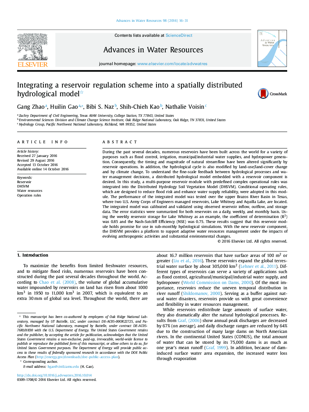 Integrating a reservoir regulation scheme into a spatially distributed hydrological model 