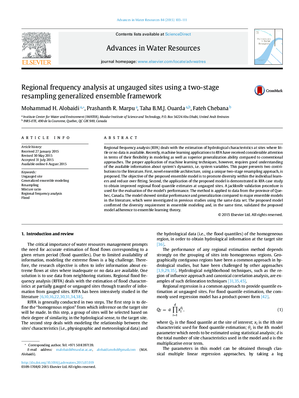 Regional frequency analysis at ungauged sites using a two-stage resampling generalized ensemble framework