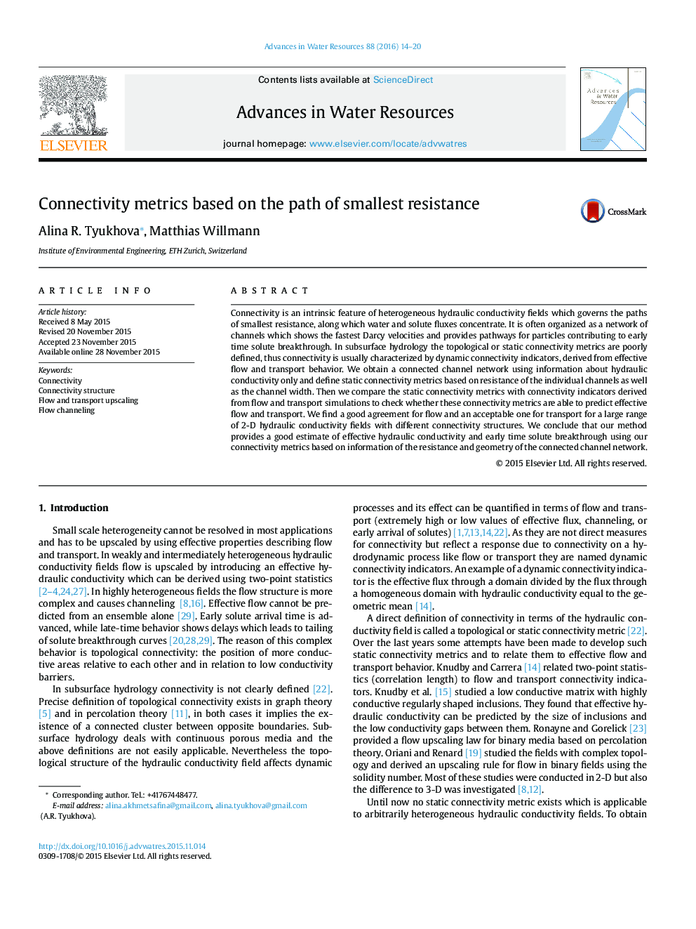 Connectivity metrics based on the path of smallest resistance