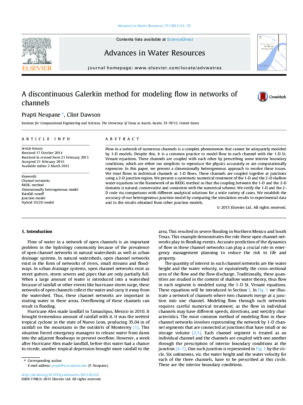 A discontinuous Galerkin method for modeling flow in networks of channels