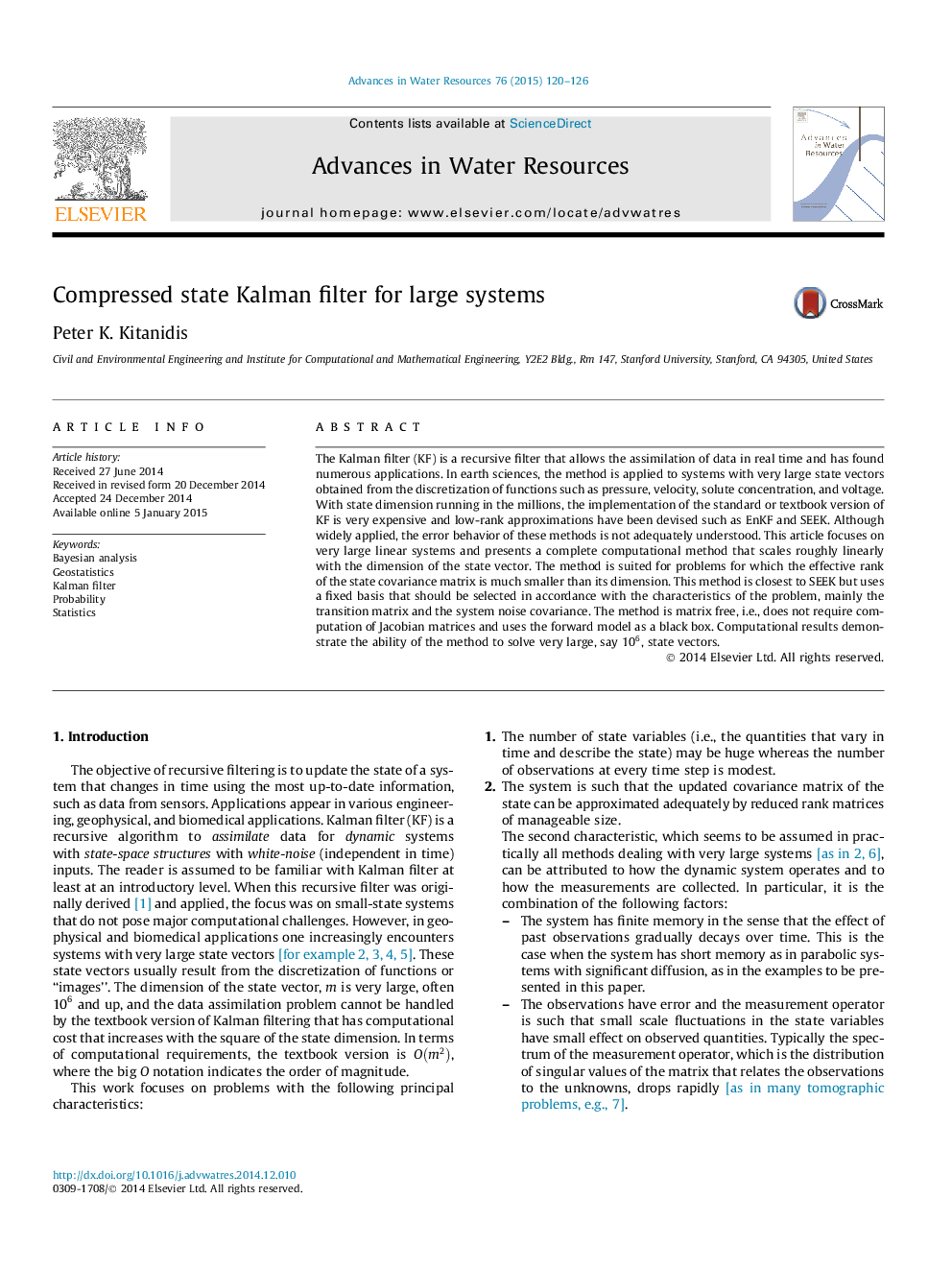 Compressed state Kalman filter for large systems