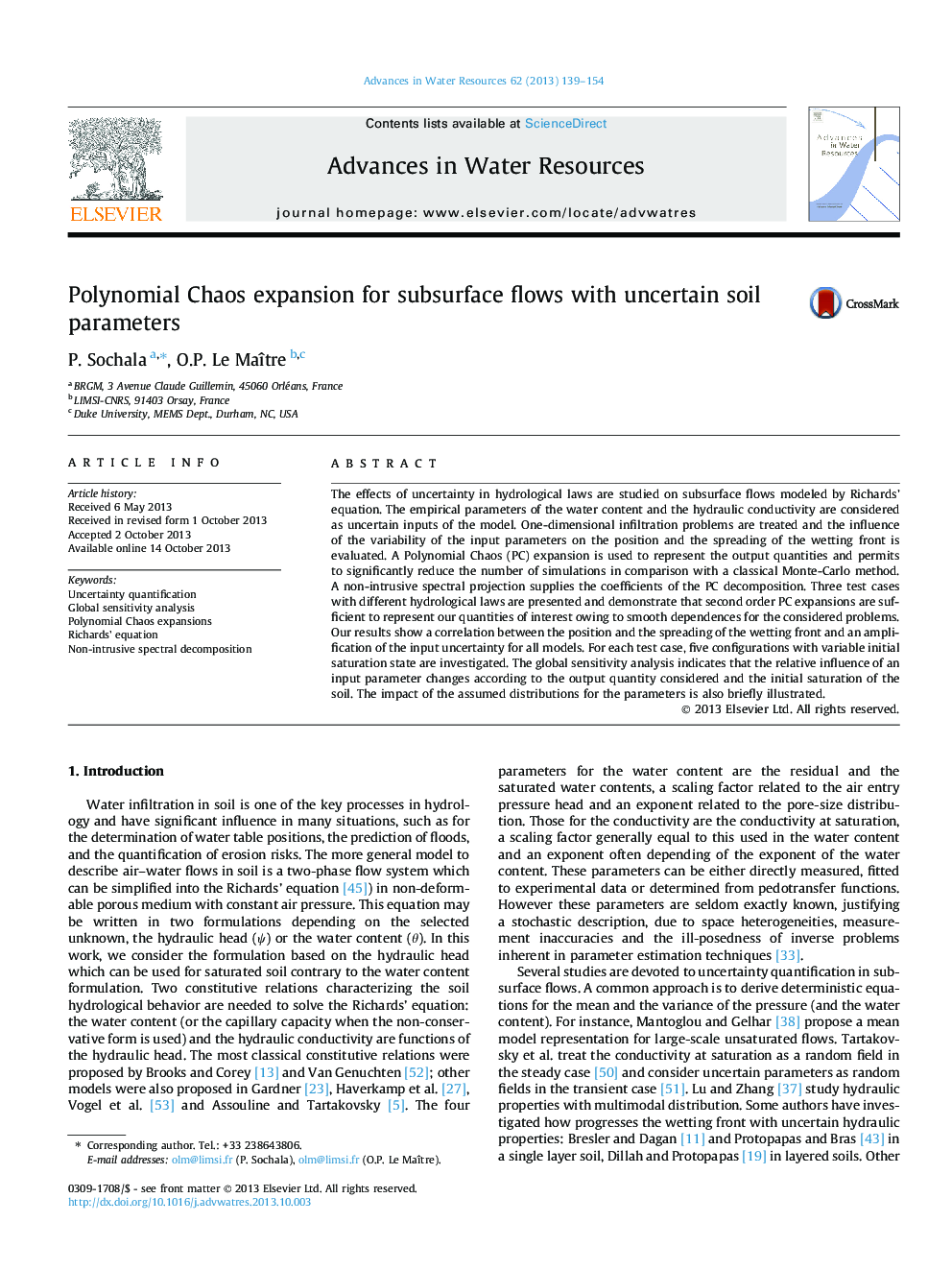 Polynomial Chaos expansion for subsurface flows with uncertain soil parameters