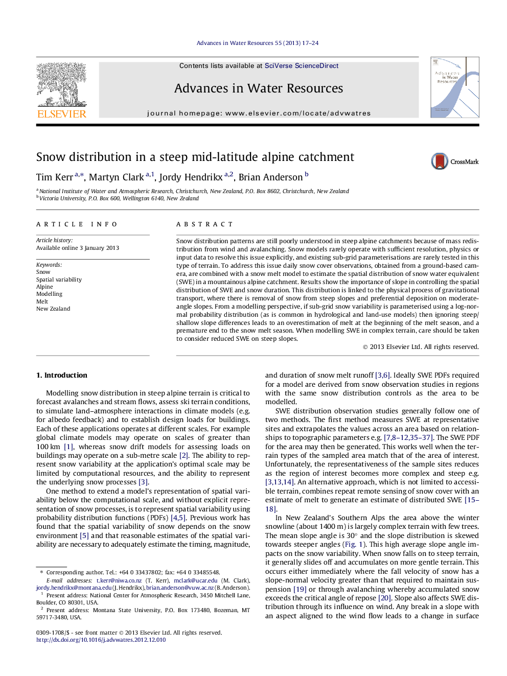 Snow distribution in a steep mid-latitude alpine catchment