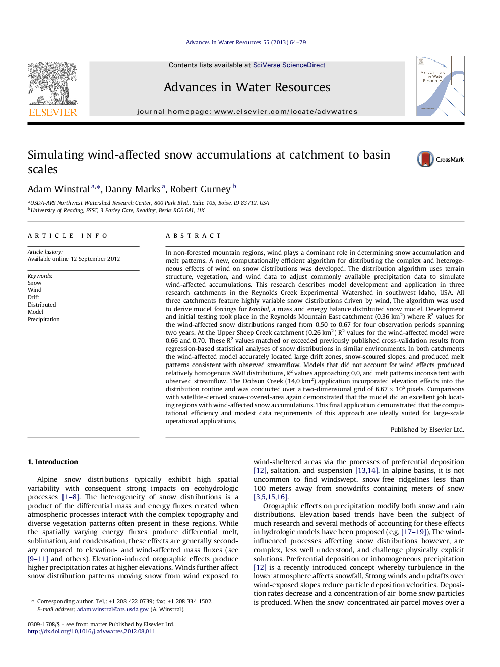 Simulating wind-affected snow accumulations at catchment to basin scales