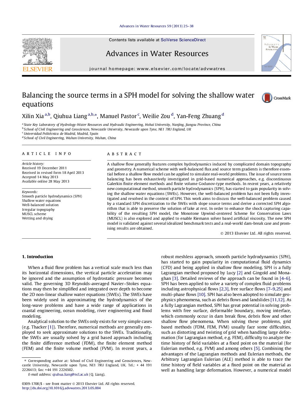 عکس صفحه اول مقاله: Balancing the source terms in a SPH model for solving the shallow water equations Balancing the source terms in a SPH model for solving the shallow water equations