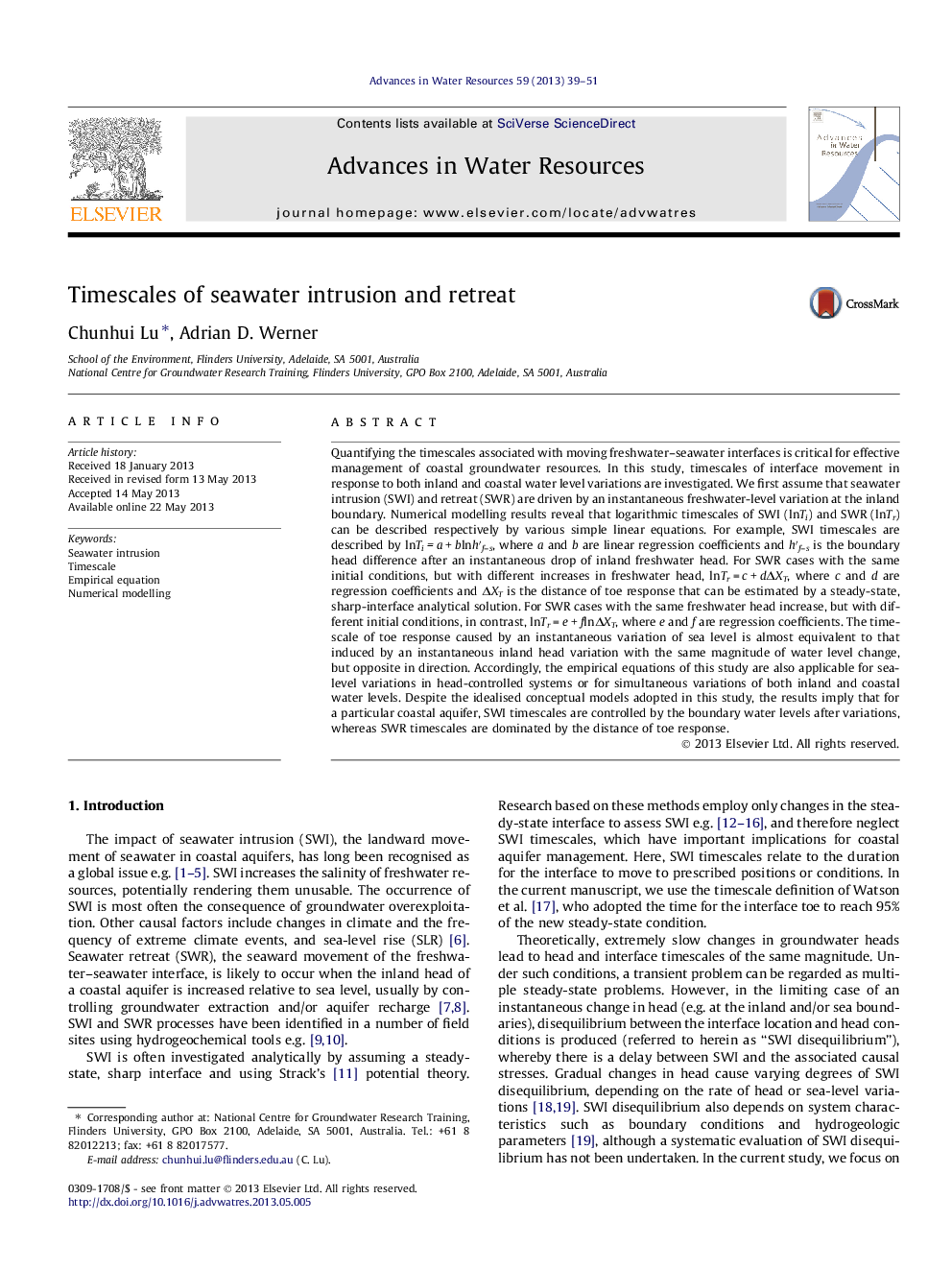 Timescales of seawater intrusion and retreat