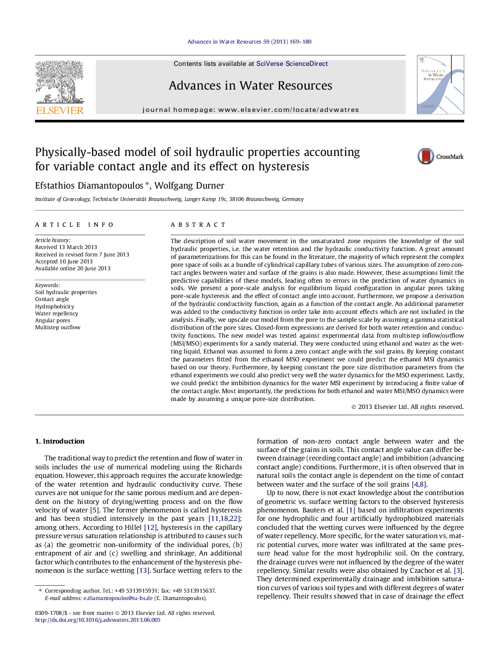 عکس صفحه اول مقاله: Physically-based model of soil hydraulic properties accounting for variable contact angle and its effect on hysteresis Physically-based model of soil hydraulic properties accounting for variable contact angle and its effect on hysteresis