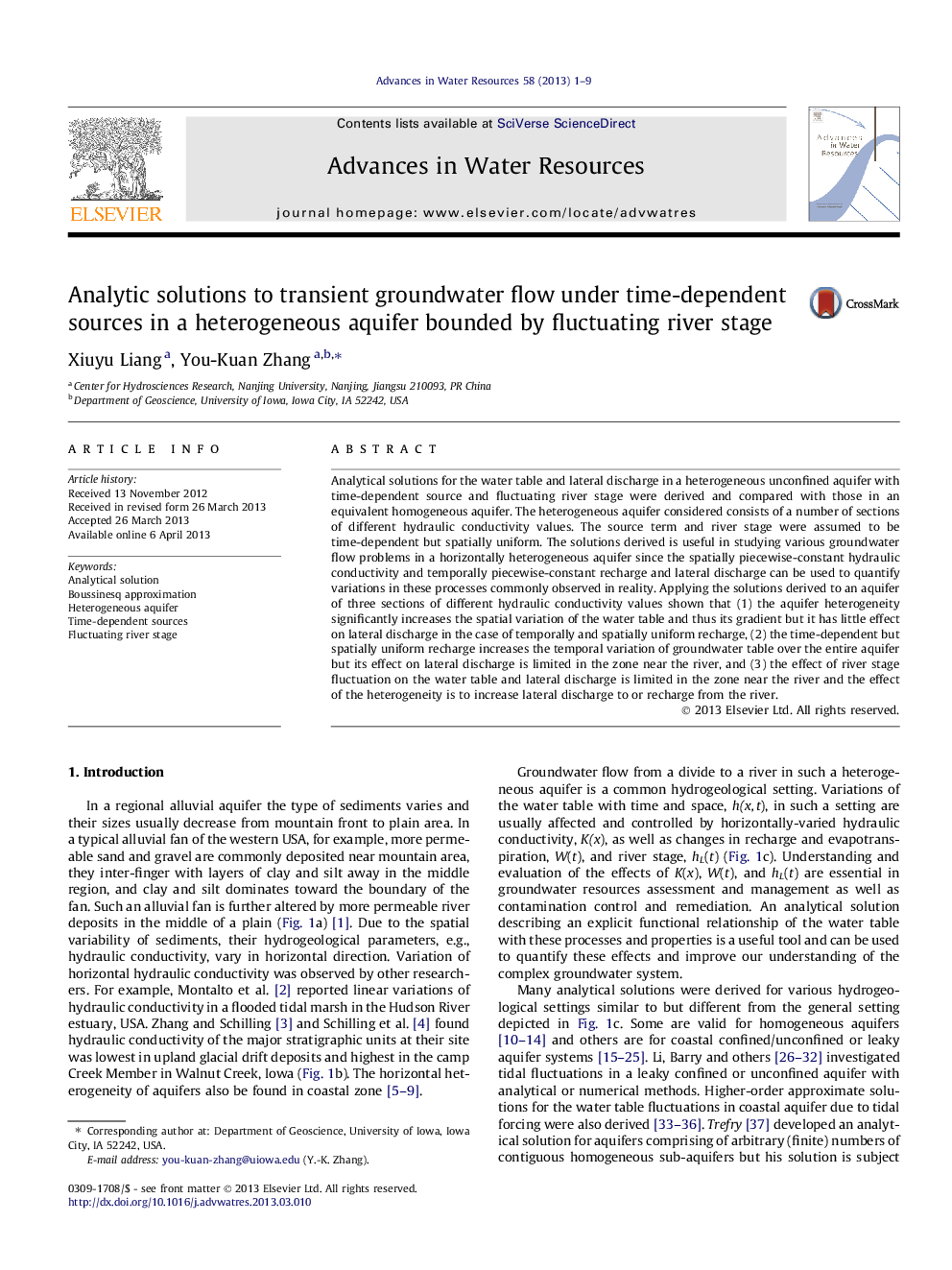 Analytic solutions to transient groundwater flow under time-dependent sources in a heterogeneous aquifer bounded by fluctuating river stage