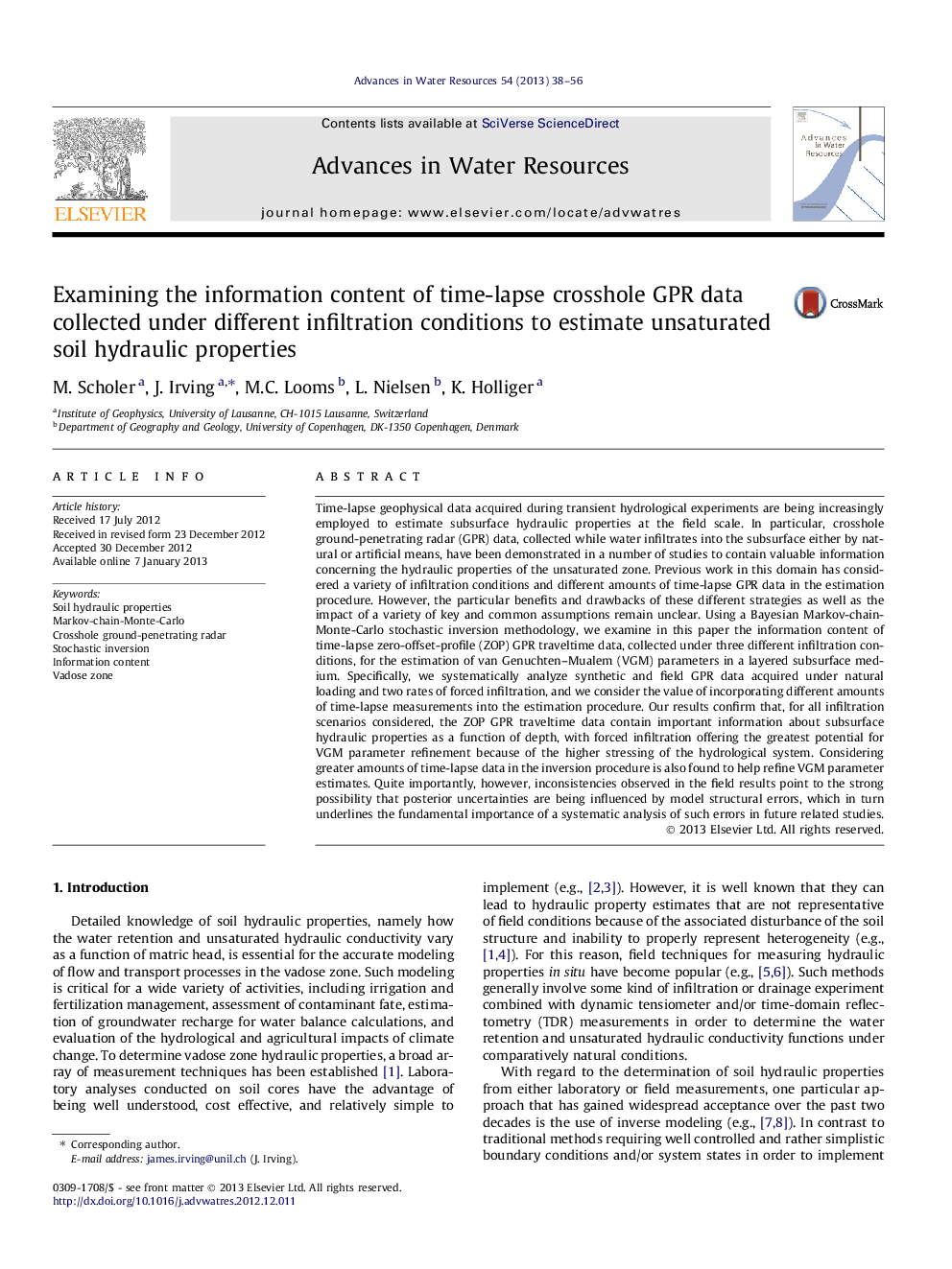 Examining the information content of time-lapse crosshole GPR data collected under different infiltration conditions to estimate unsaturated soil hydraulic properties