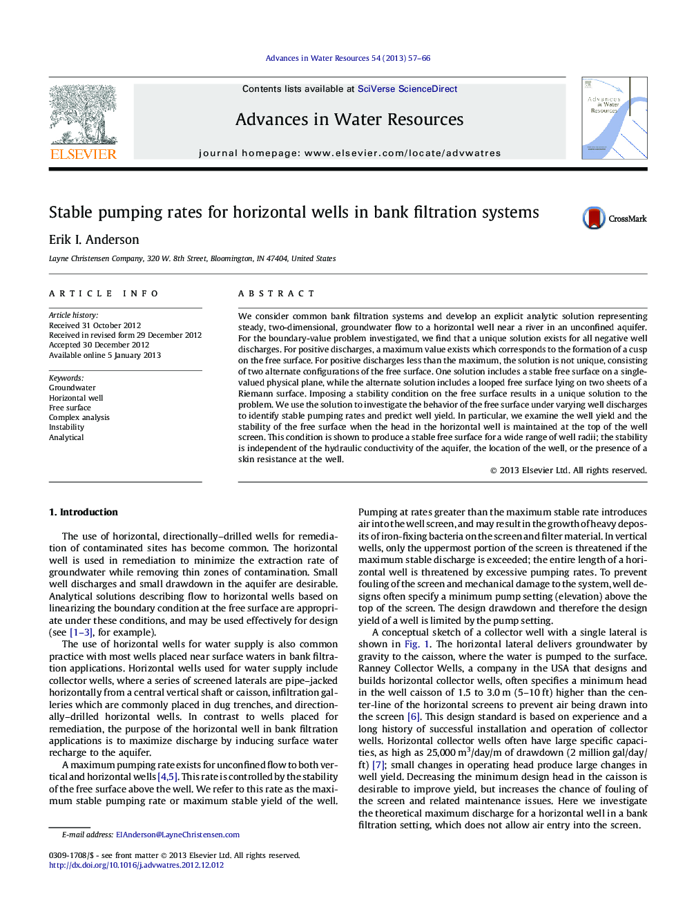 Stable pumping rates for horizontal wells in bank filtration systems