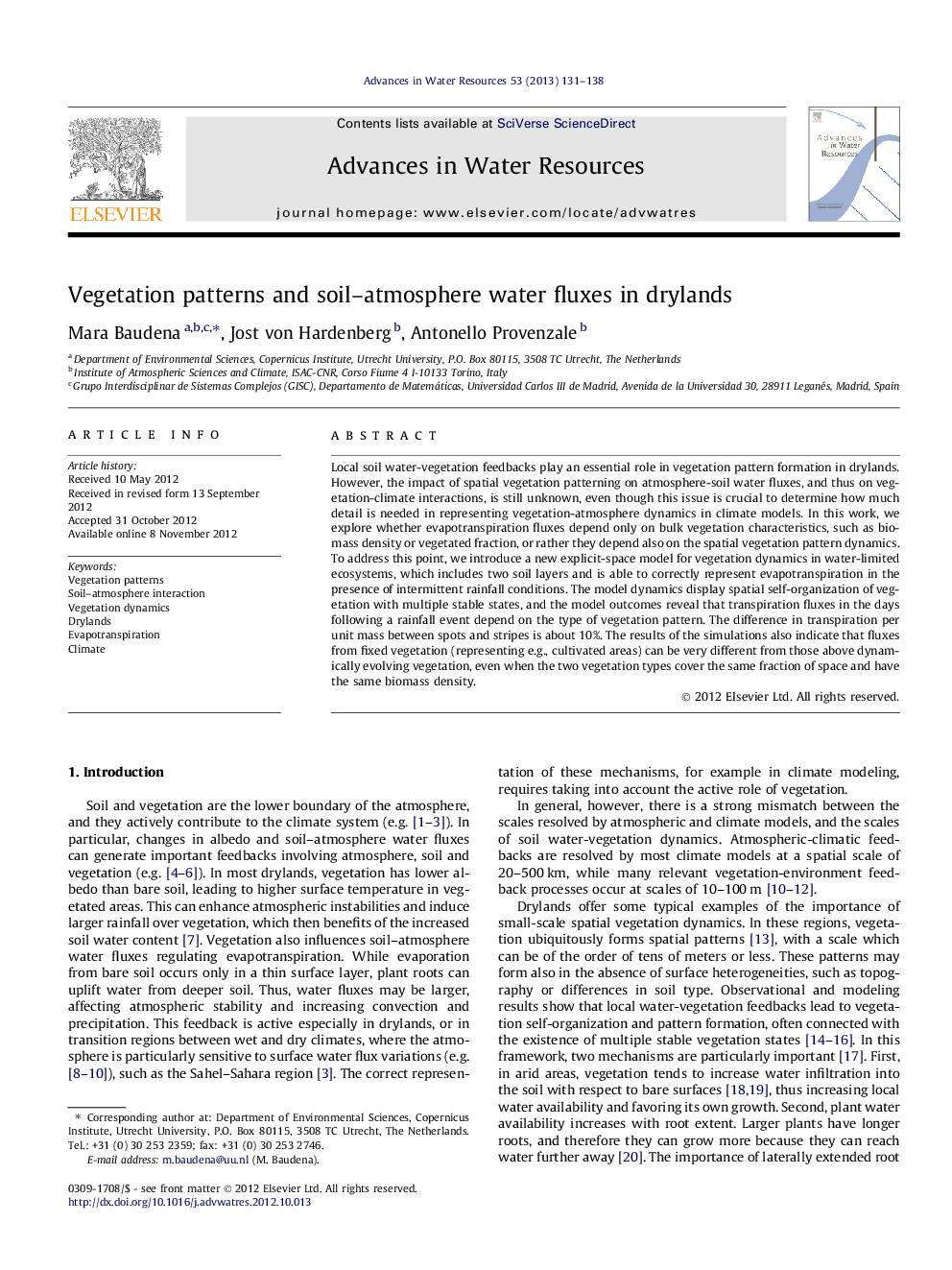 Vegetation patterns and soil–atmosphere water fluxes in drylands