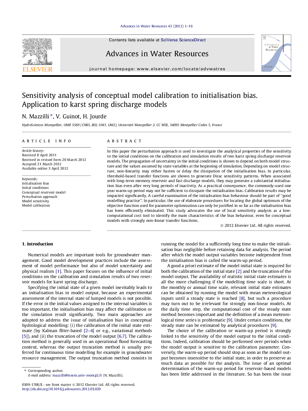 Sensitivity analysis of conceptual model calibration to initialisation bias. Application to karst spring discharge models