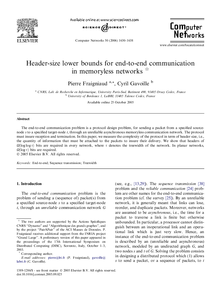 Header-size lower bounds for end-to-end communication in memoryless networks 