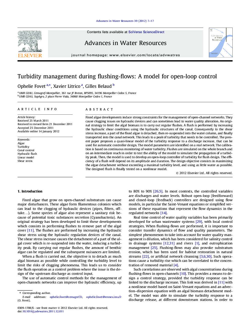 Turbidity management during flushing-flows: A model for open-loop control