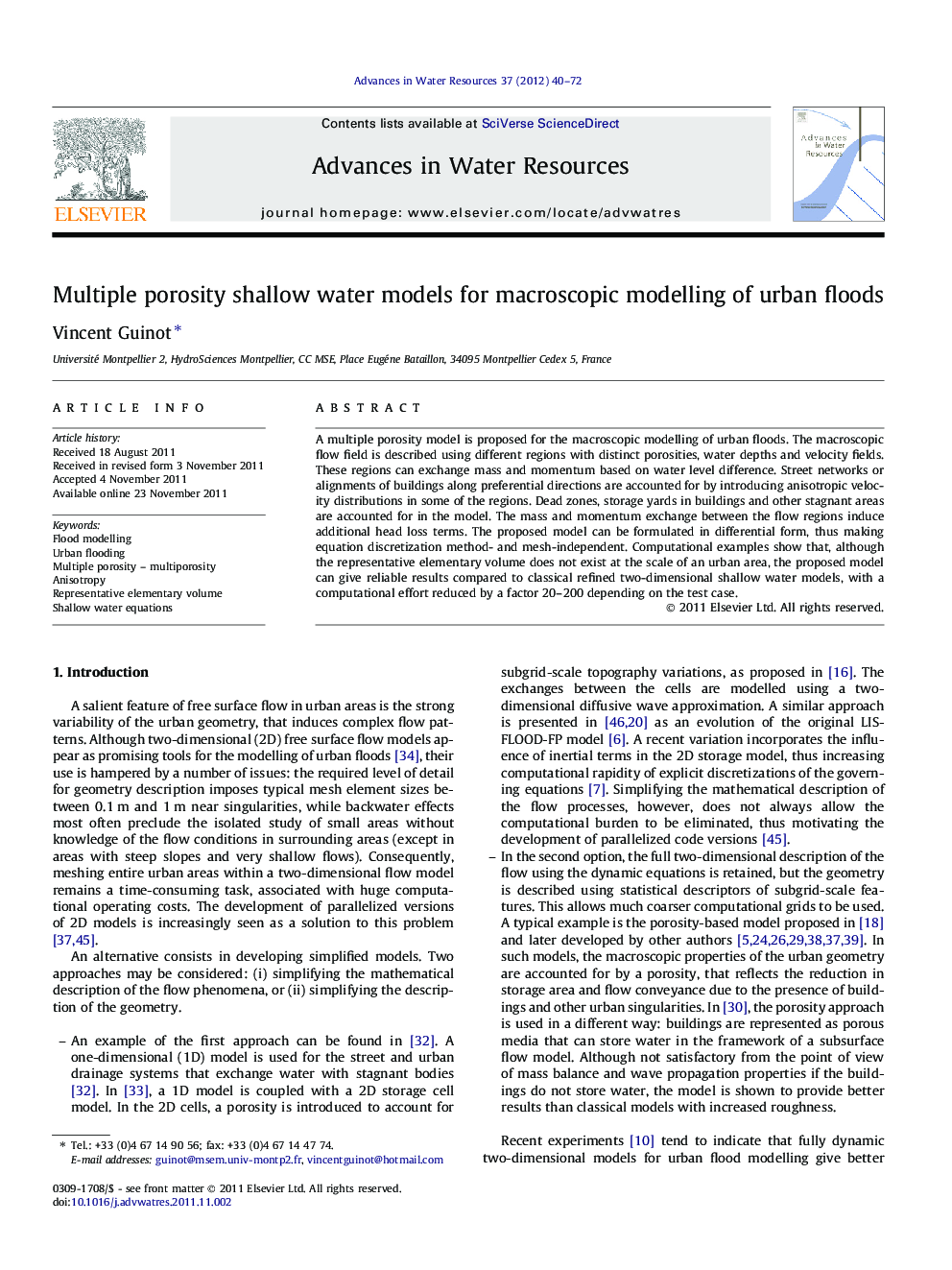 Multiple porosity shallow water models for macroscopic modelling of urban floods