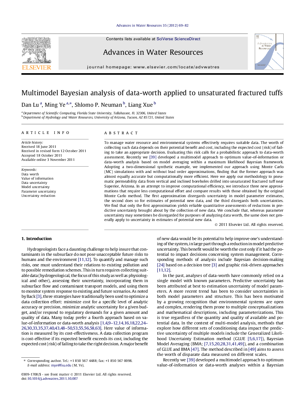 Multimodel Bayesian analysis of data-worth applied to unsaturated fractured tuffs