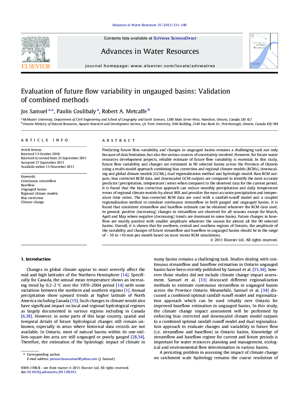 Evaluation of future flow variability in ungauged basins: Validation of combined methods