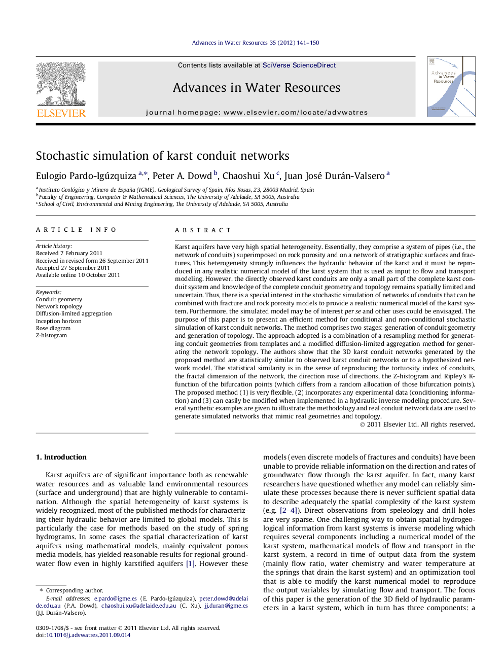 Stochastic simulation of karst conduit networks