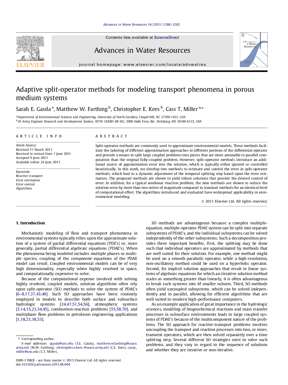 Adaptive split-operator methods for modeling transport phenomena in porous medium systems