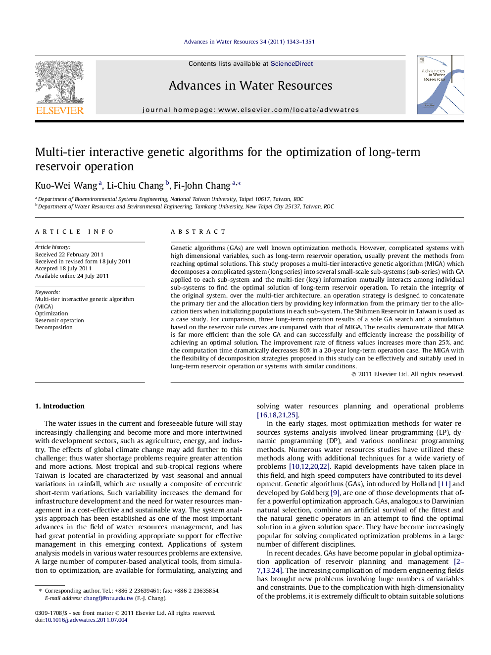 Multi-tier interactive genetic algorithms for the optimization of long-term reservoir operation