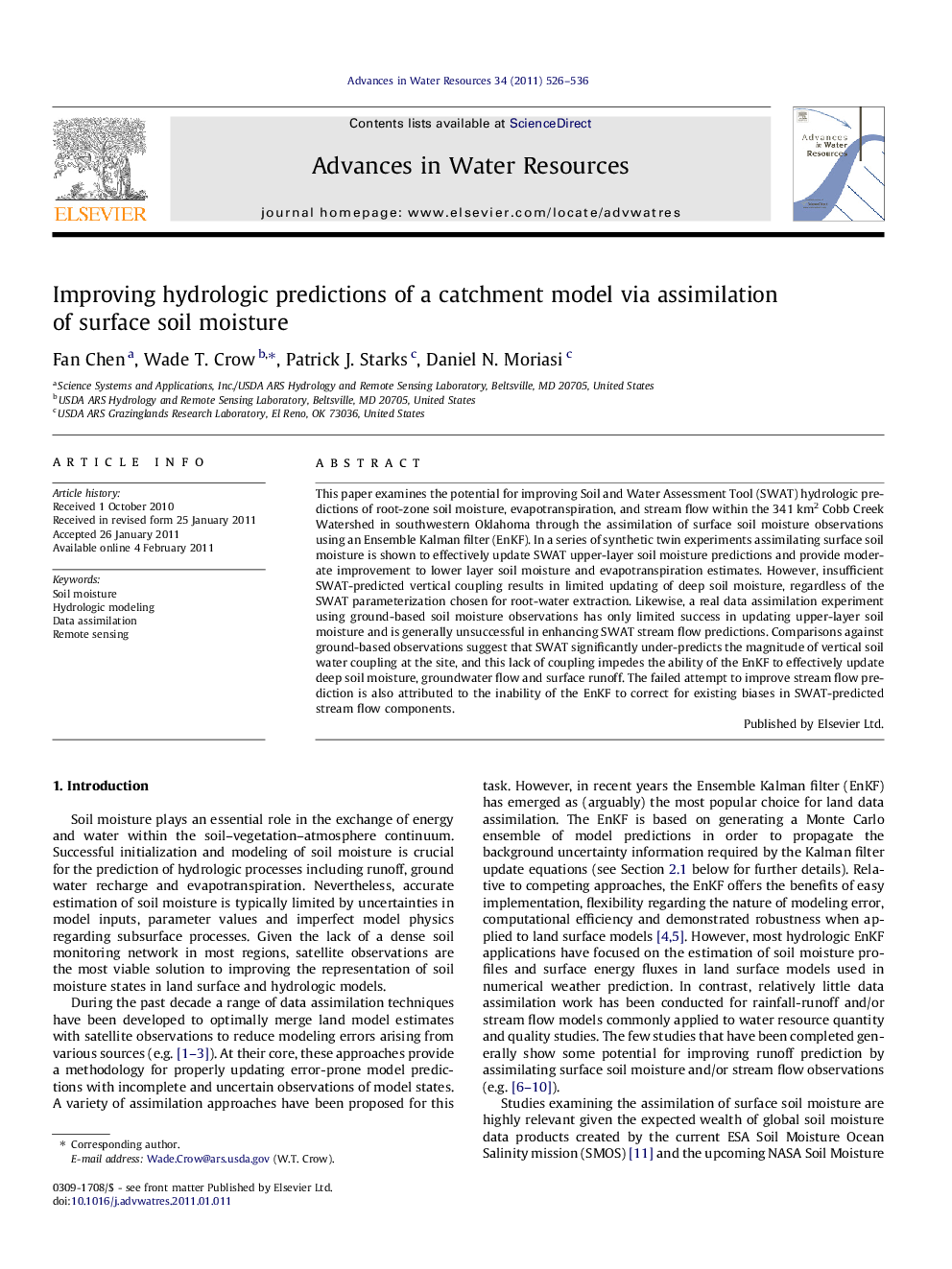 Improving hydrologic predictions of a catchment model via assimilation of surface soil moisture