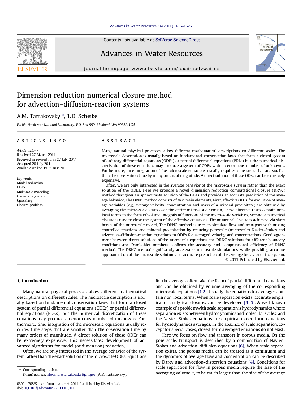 Dimension reduction numerical closure method for advection-diffusion-reaction systems