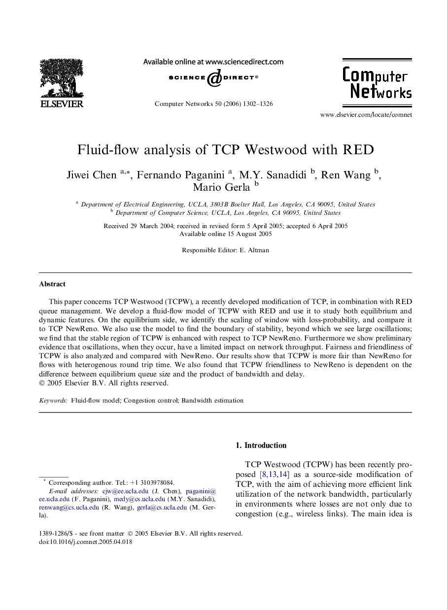 Fluid-flow analysis of TCP Westwood with RED