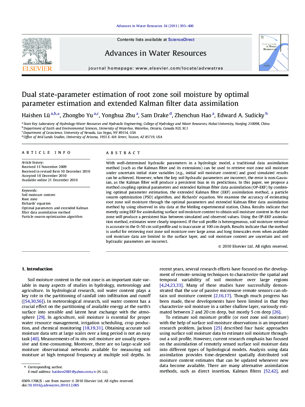 Dual state-parameter estimation of root zone soil moisture by optimal parameter estimation and extended Kalman filter data assimilation