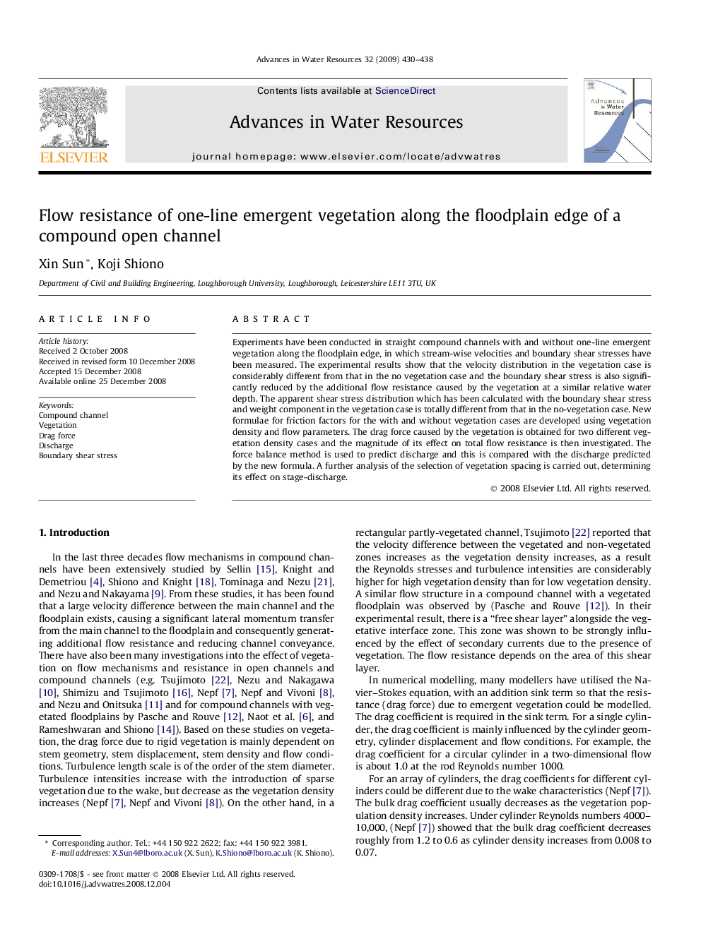 Flow resistance of one-line emergent vegetation along the floodplain edge of a compound open channel