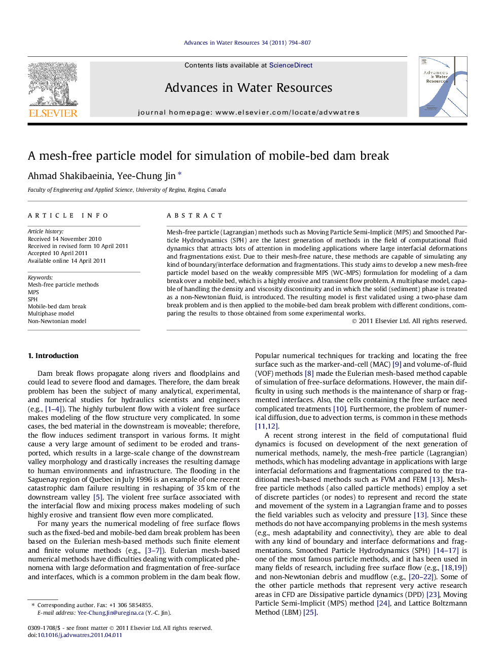 A mesh-free particle model for simulation of mobile-bed dam break