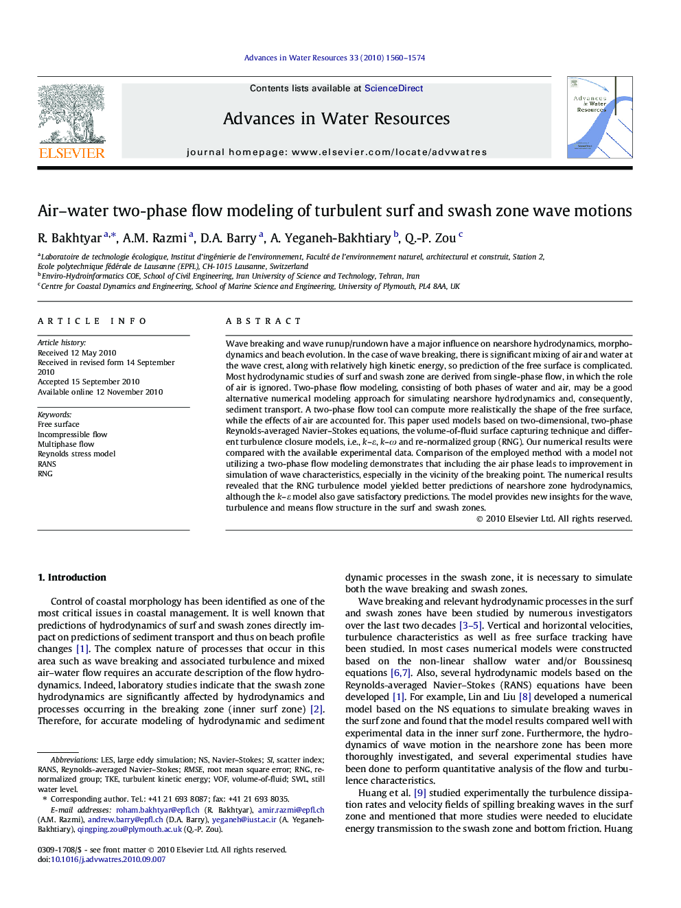 Air–water two-phase flow modeling of turbulent surf and swash zone wave motions