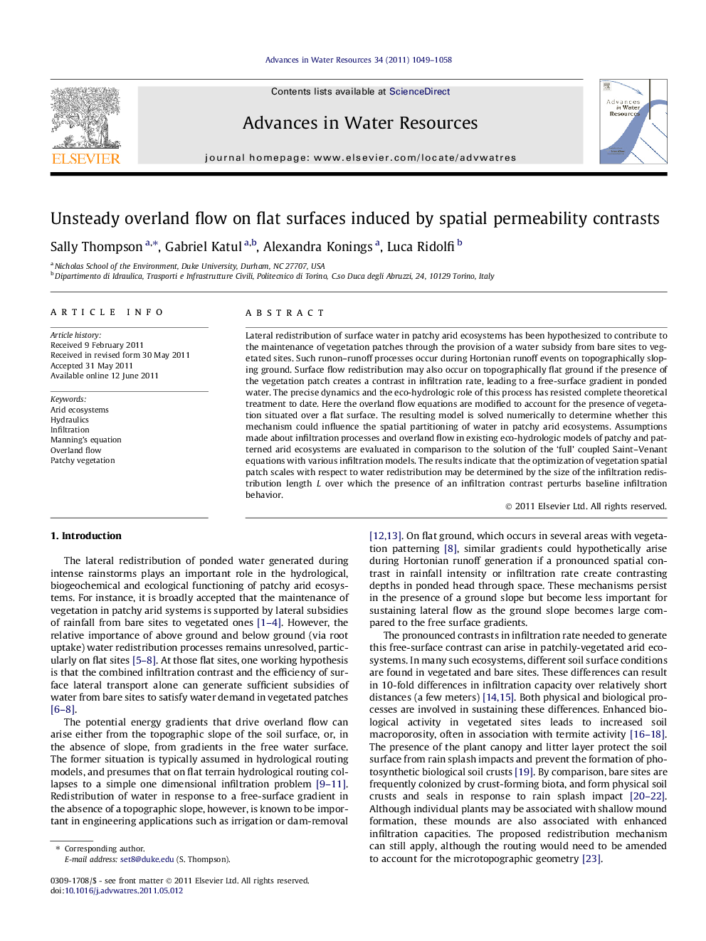 Unsteady overland flow on flat surfaces induced by spatial permeability contrasts